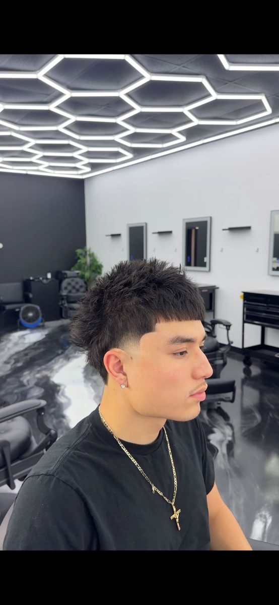 Spiky textured mullet with burst fade
